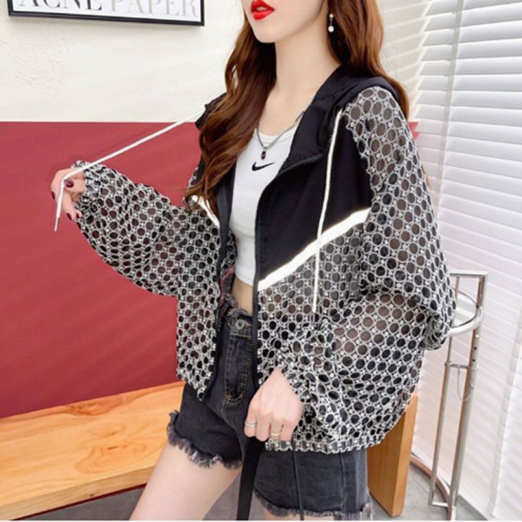 여성 여름 고급 자수 시스루 바람막이 비치웨어