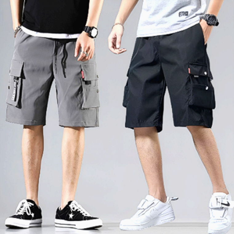 남성 5부 카고 레터링 밴딩 멀티포켓 반바지