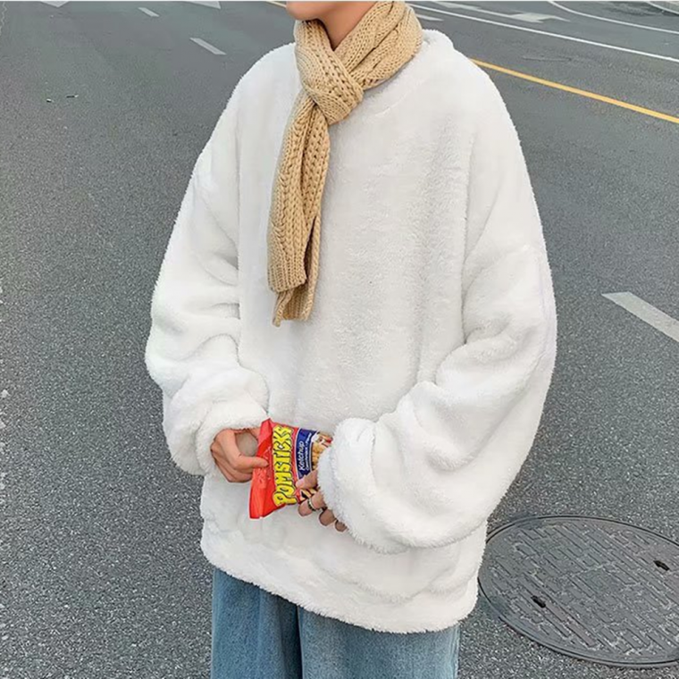 남녀공용 밍크 후리스 오버핏 맨투맨 티셔츠