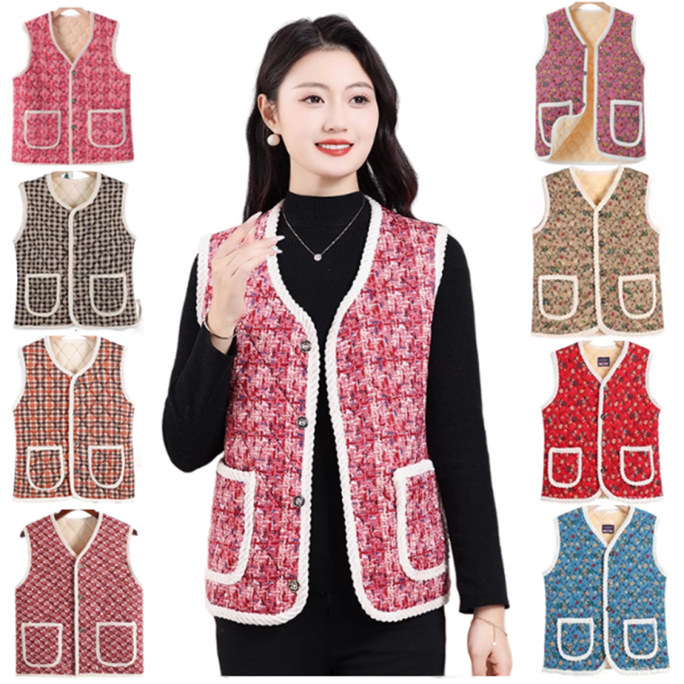 겨울 여성 중년 할머니 김장 꽃무늬 포근한 단추 보온 누빔 조끼 8컬러