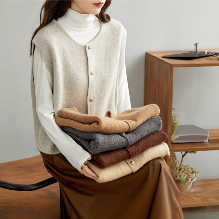 여자 루즈핏 니트조끼 브이넥 단추조끼 가을 레이어드 베스트 가디건