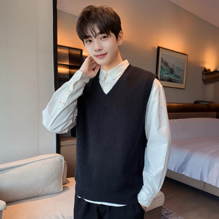 남자 니트조끼 브이넥 루즈핏 두꺼운 캐주얼조끼 베스트