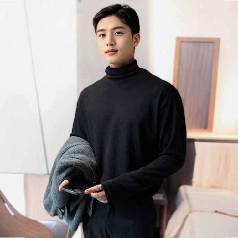 남자 겨울 피치기모 하이넥티 목폴라 목티 터틀넥 스판 긴팔티셔츠
