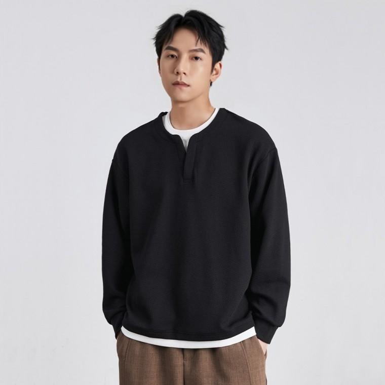 남성 루즈핏 캐쥬얼 페이크 흰색 레이어드 V넥 라운드 맨투맨 긴팔티