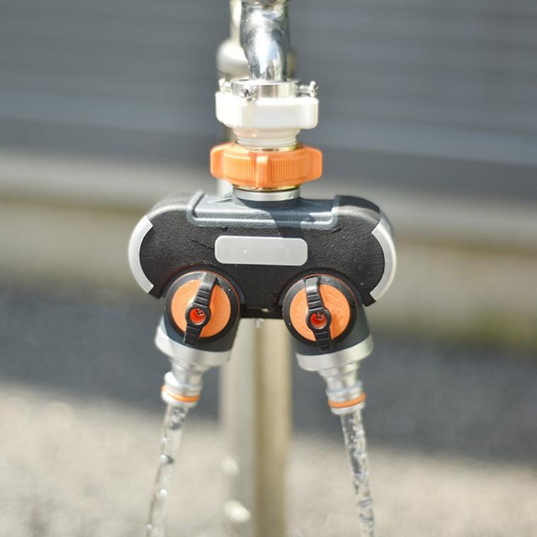 수도분배기 2구 수도 꼭지 호스 연결 다목적 다용도 분배기 세차 청소 정원 베란다 세탁