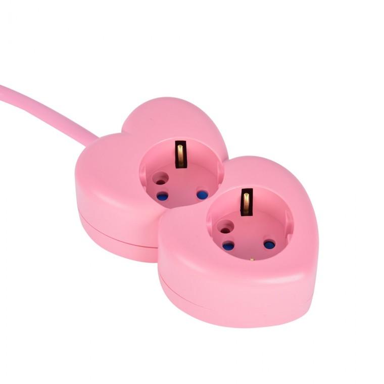 국산 디자인 멀티탭 2구 핑크 하트탭 1.5m/3m/5m 인테리어 콘센트 하트멀티탭