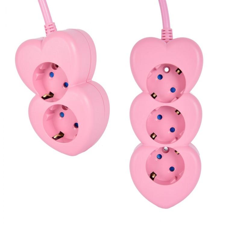 국산 디자인 멀티탭 3구 핑크 하트탭 1.5m/3m/5m 인테리어 콘센트 하트멀티탭