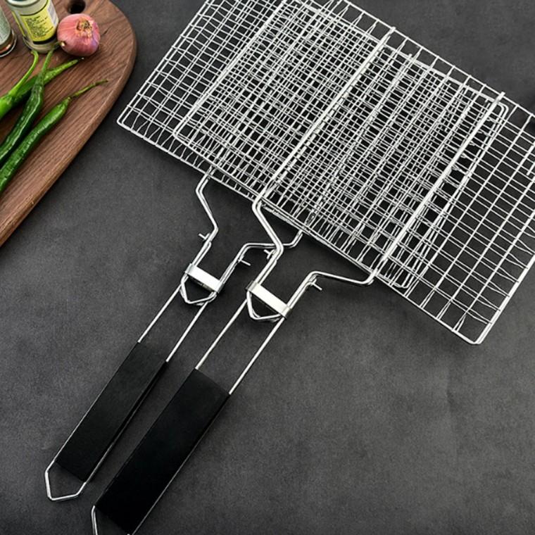 스텐 양면석쇠 사각 손잡이 접석쇠 바베큐 캠핑 차박 풀빌라 직화 그릴 석쇠판