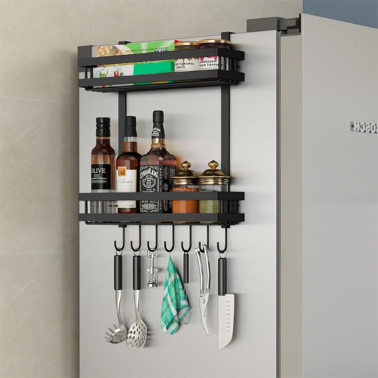 오즈리빙 블랙 냉장고선반 2단 주방선반 벽걸이선반 고리형