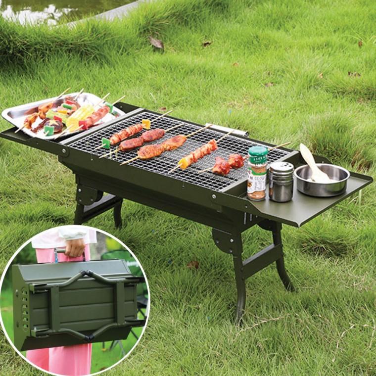 캠핑용 그린 실버 바베큐그릴 접이식 숯불 화로대 휴대용