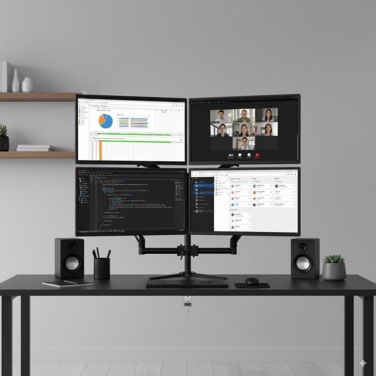 M15 쿼드 모니터암 사무 업무용 금융 주식 보안 4대 모니터 스탠드