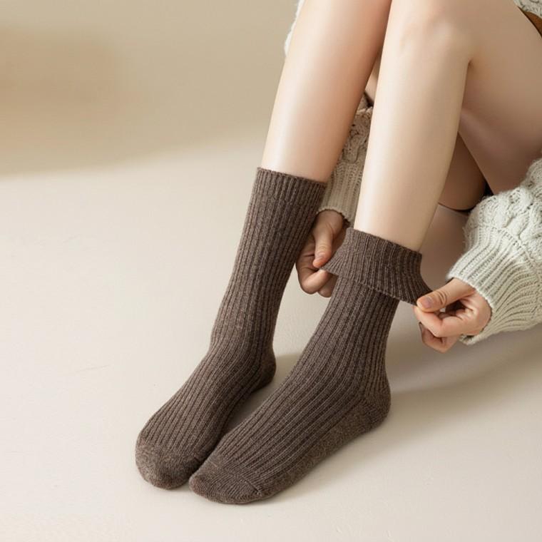 겨울 보온 울 골지 양말 무지 정장 여성 패션 무지 장목 양말 니삭스