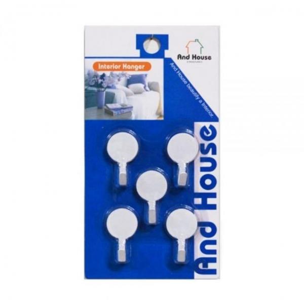 bns 화이트 원형스틸 행거5P 접착식 걸이후크