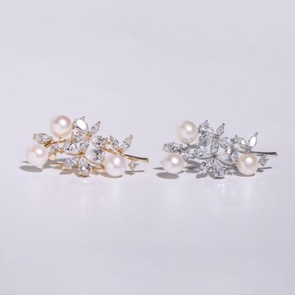 시후주얼리 세 알 진주 큰 큐빅 꽃나무 브로치 CY136C
