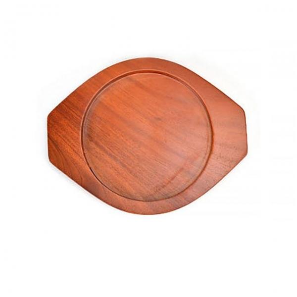 고급형 원형 스테이크철판 나무받침대-3호