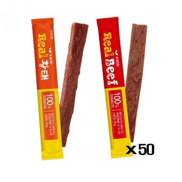 인내이쳐 리얼 스틱 1p X50(선택) 애견간식 비프 황태