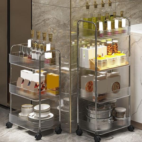 투명 이동식 트롤리 틈새 진열장