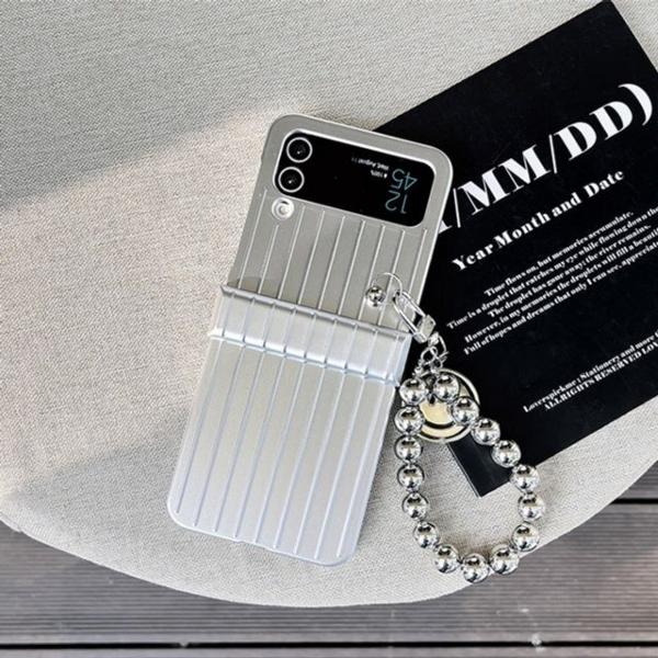 Z플립4 3 스마일스트랩 힌지보호 실버캐리어 케이스