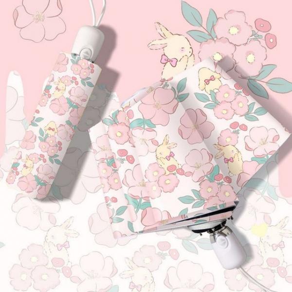 예쁜 파스텔 꽃무늬 양산 우산 꽃과 토끼 자동 양우산