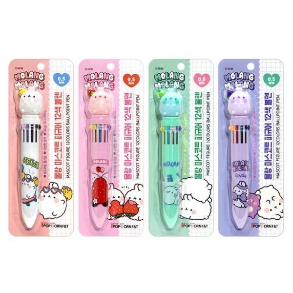 몰랑 캐릭터 마스코트 피규어 12색 컬러 볼펜세트 12p