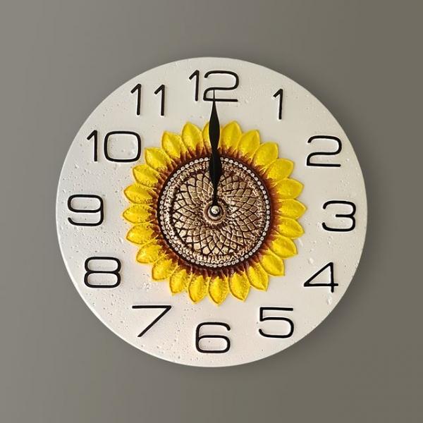엔틱 해바라기 화이트 대리석 인테리어 무소음 벽시계