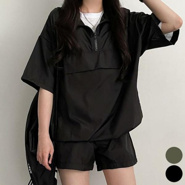 여자 여름 반집업 트레이닝복 아노락 반바지 세트