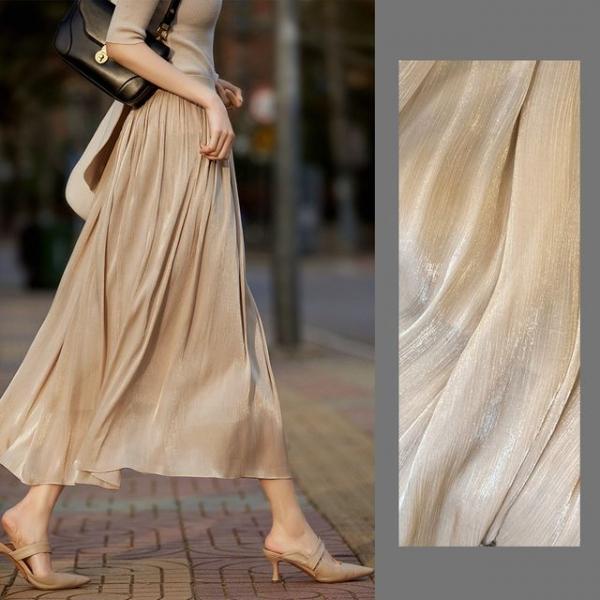 G126836_새틴밴딩 주름롱치마 광택플 A라인스커트