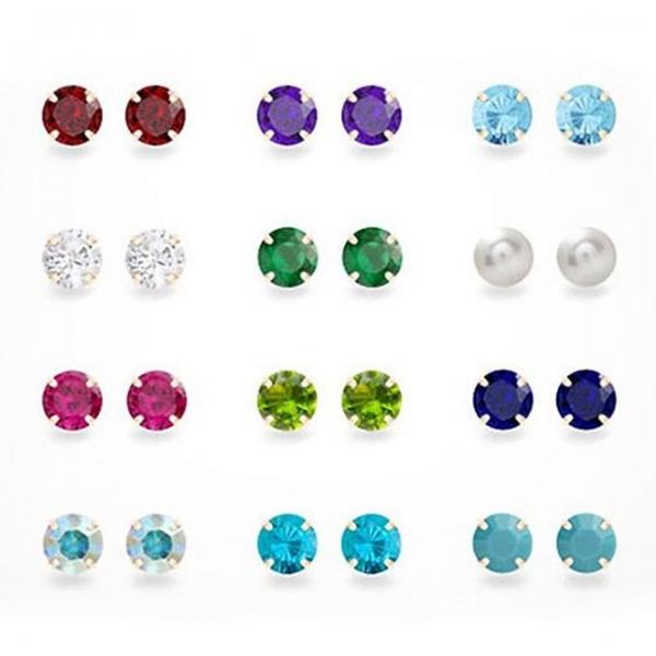 14K GOLD 탄생석 컬러 큐빅 금 귀걸이