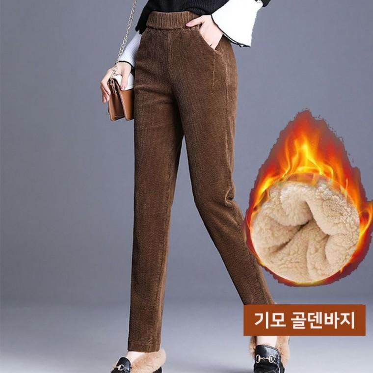 겨울 여성 골덴 기모 바지 보온 패딩 융 밍크 팬츠 카고 배기 밴딩 코듀로이 스판
