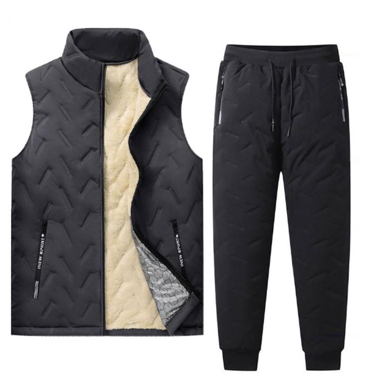 양털 압열 패딩조끼+압열누빔 양털 패딩바지 편안한 일상복 작업복 세트
