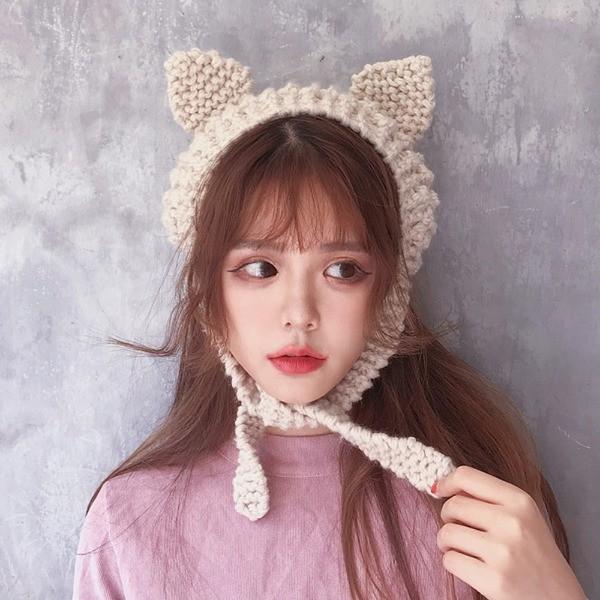 고양이귀 니트 귀도리 귀여운 겨울 뜨개질 모자 귀마개 패션템 여성 보넷 머플러 귀덮개