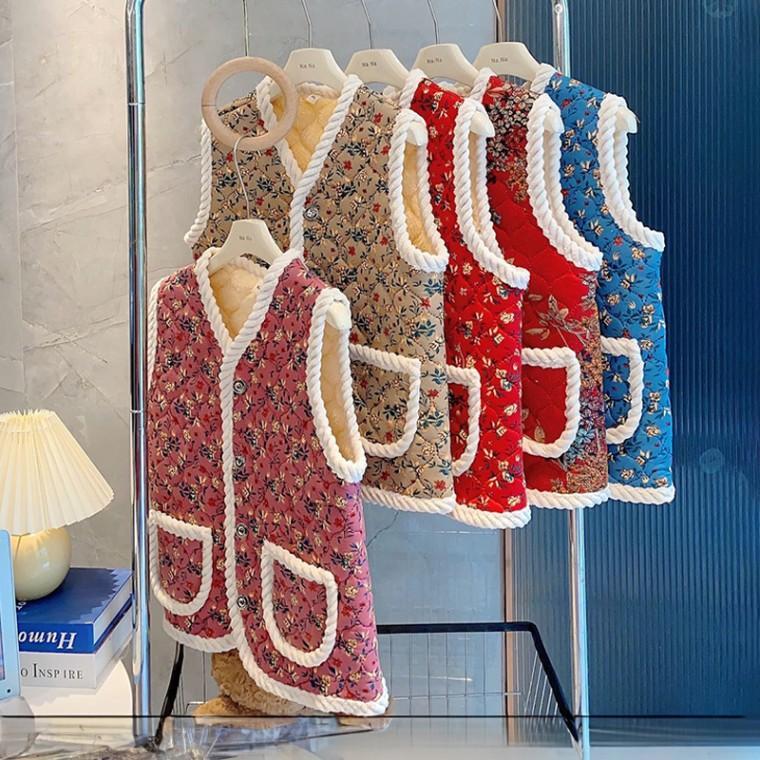 프리미엄 할머니 꽃무늬 조끼 겨울 따뜻한 김장 기모 융털 누빔 베스트 조끼 KK883