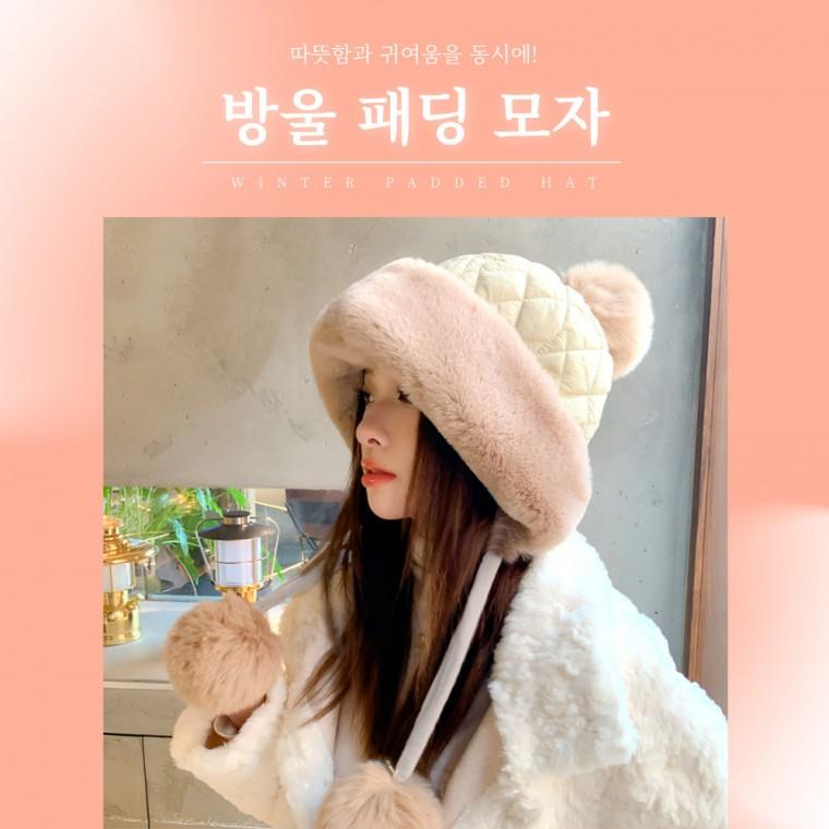 [별별창고] 방울 패딩 모자 겨울 귀달이모자 방한 귀마개 귀덮개 스키 스키장 여성