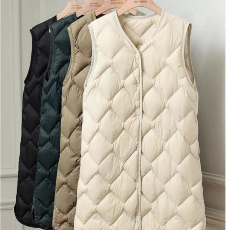 여성 경량 오디털 퀼팅 롱 패딩 조끼 덕다운 누빔조끼 여성 조끼 퀼팅 고급스러움 초 경량패딩 40대