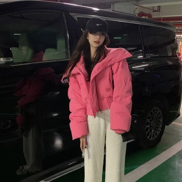 오버핏 카라 숏 패딩 데일리룩 여성 겨울 아우터