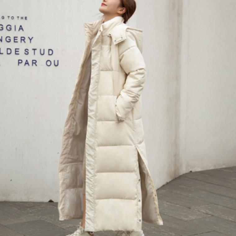 여성 옆트임 패딩점퍼 후드 베이직 롱패딩 점퍼 방한 코트