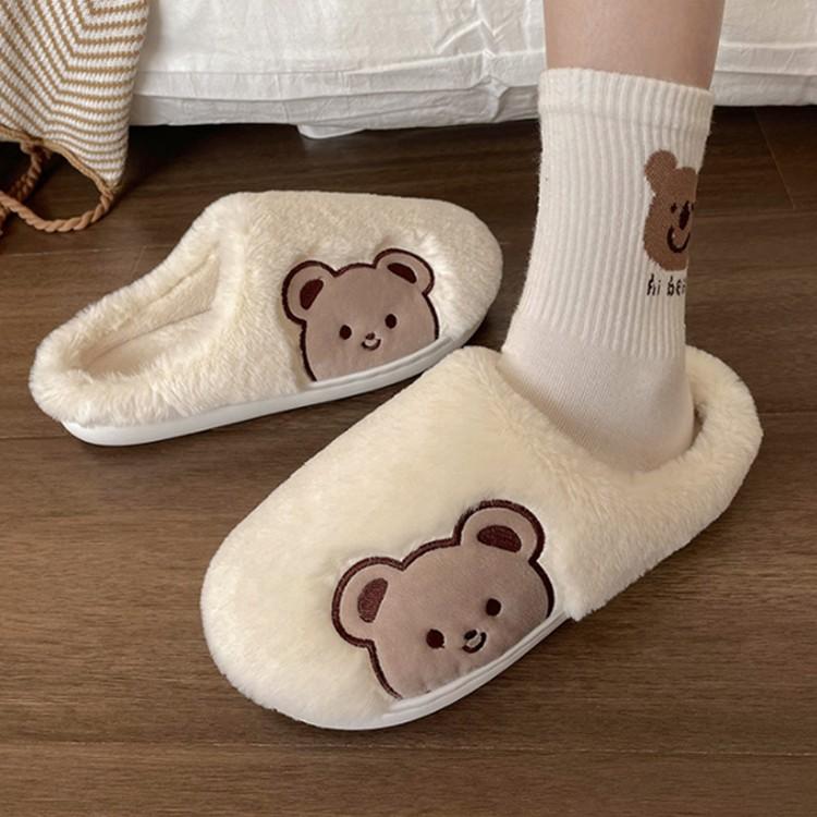 롱퍼 곰돌이 극세사 털슬리퍼 털 실내화 거실화 겨울슬리퍼 층간소음방지 홈 무소음 슬리퍼 학생 사무실