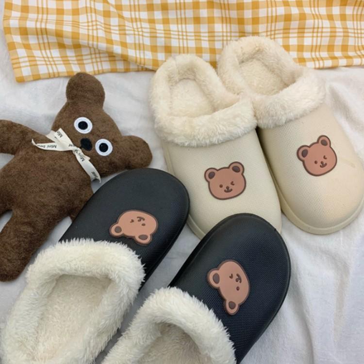 [털 탈부착 가능] 사계절 솔리드 탈부착 기모 곰돌이 통굽 털슬리퍼 여름 털 슬리퍼 털 실내화 통굽슬리퍼