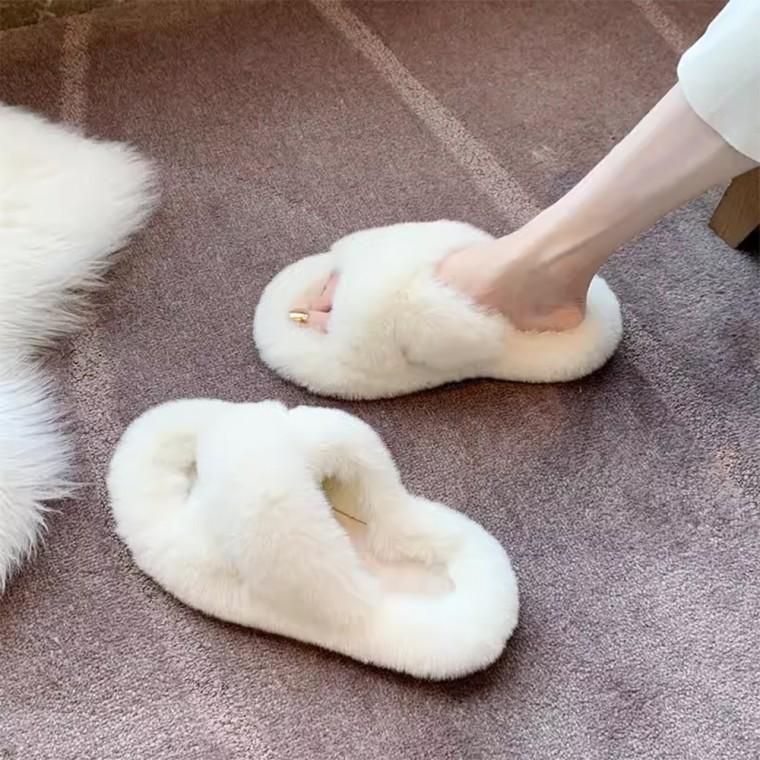 여성 포근한 겨울 엑스자 실내 실외 인조퍼 털슬리퍼