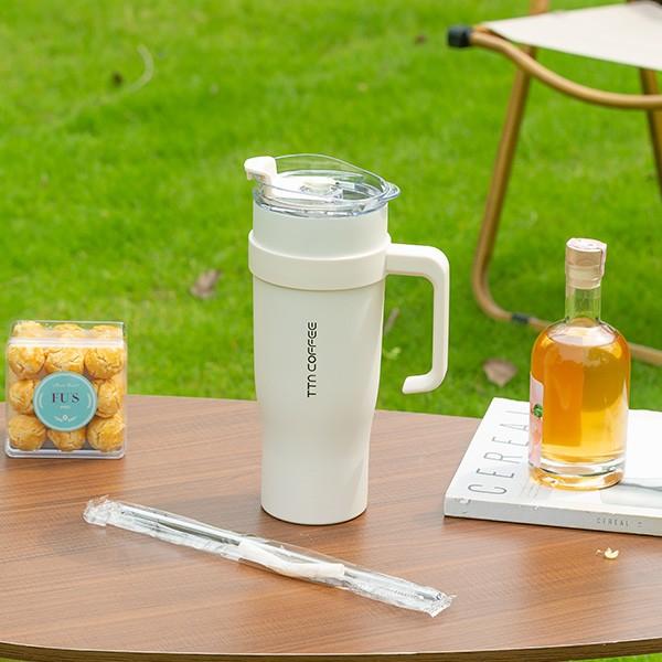 TTN COFFEE 1.25L 대용량 손잡이 텀블러 스텐빨대 솔포함 이중진공 보온 보냉 스텐 콜드컵