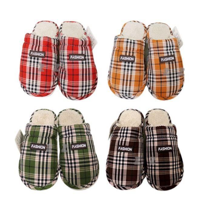 남여 털 실내화 방한 슬리퍼 사무실 겨울 실내화 체크