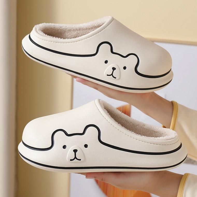 2500배송 라인곰 EVA 털슬리퍼 심플베어 털실내화 남성 여성 겨울 실내 슬리퍼 실내화 털신 방한화