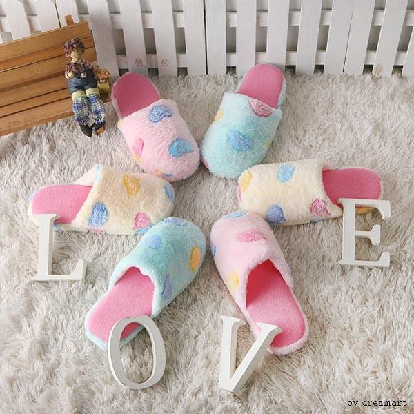 하트 파스텔 털슬리퍼