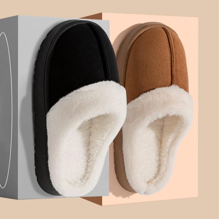 스웨이드 방한 퍼 슬리퍼