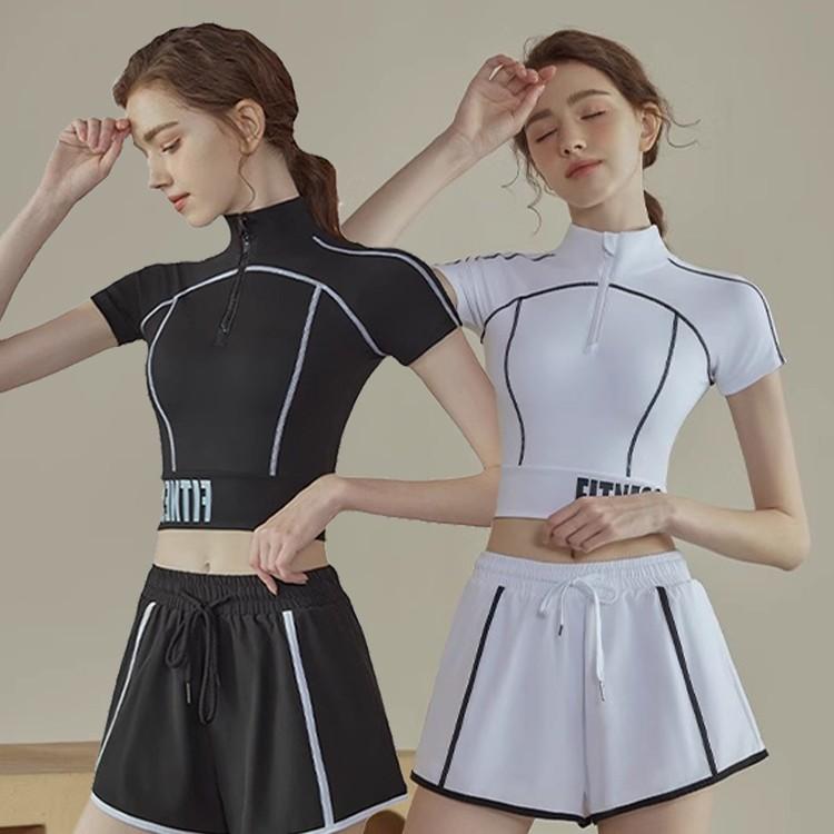 반팔 피트니스 스포츠커버업 크롭탑 (패드내장) 요가복 헬스복 운동복 상의 스판 체형커버 레깅스
