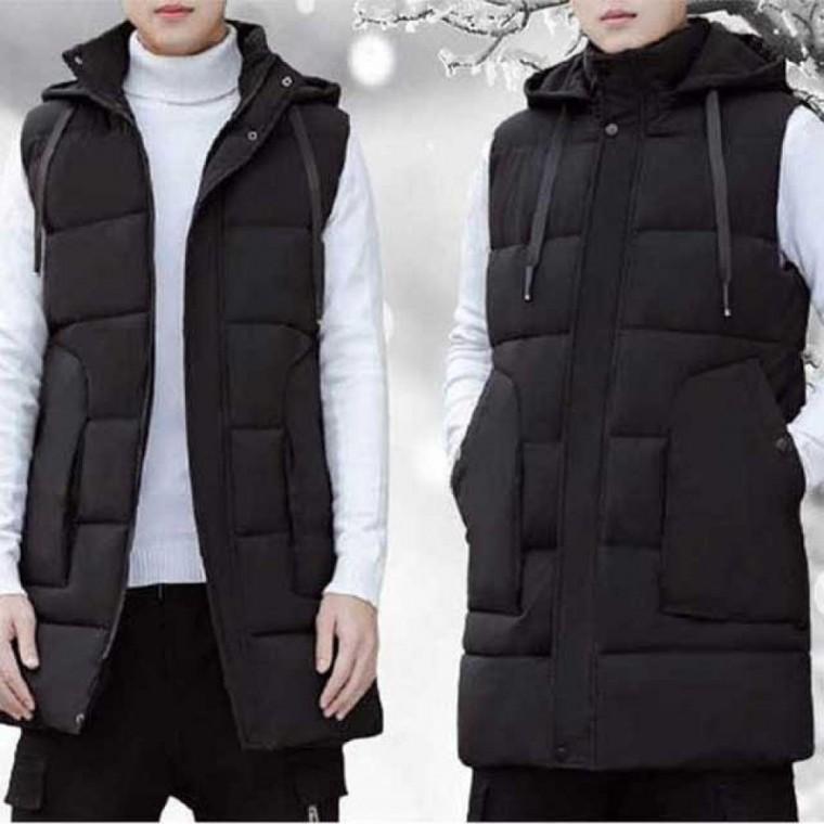 직장인 남자 롱패딩 블랙 후드 모자 조끼 스타일 남성 겨울 검정 빅사이즈 대학생 활동
