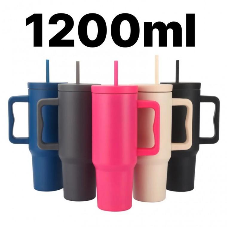 1.18L 투웨이 텀블러 스텐 손잡이 텀블러 이중 보온 보냉병 이동 중 사용 가능한 휴대용 텀블러 운동/캠핑/