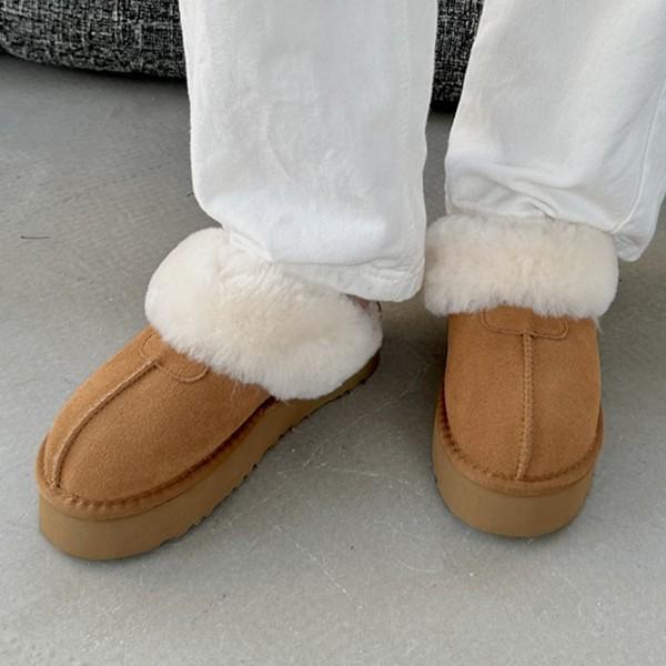 여성 2컬러 겨울 통굽 퍼안감 뮬 슬리퍼 LK-U285