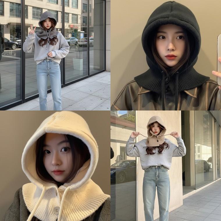 [당일출고]니트 바라클라바 후드목도리 넥워머 모자 겨울 보온 방한용품 머플러 남여공용 프리미엄 171g