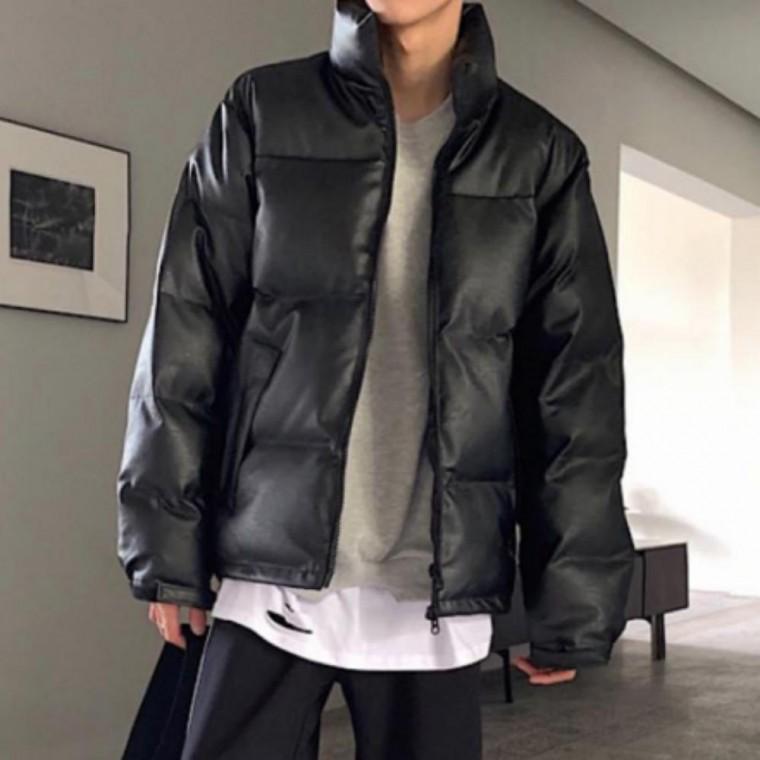 남자 아우터 스트릿 심플 고급 블랙 긴팔 패딩 점퍼